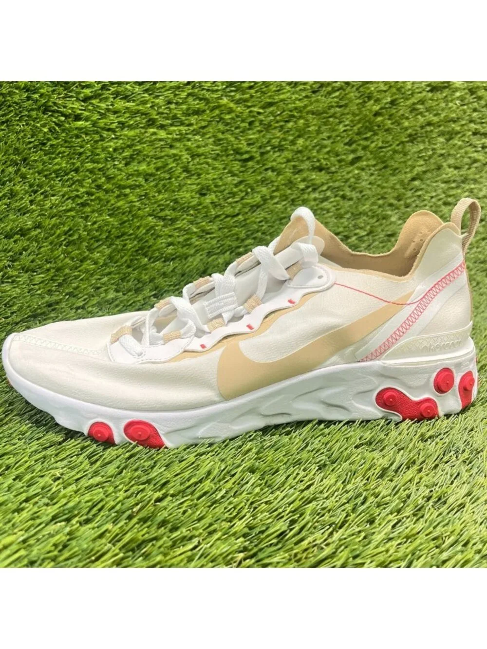 Nike React Element 55 Womens Size 11 White Beige Athletic Running Shoes Sneakers